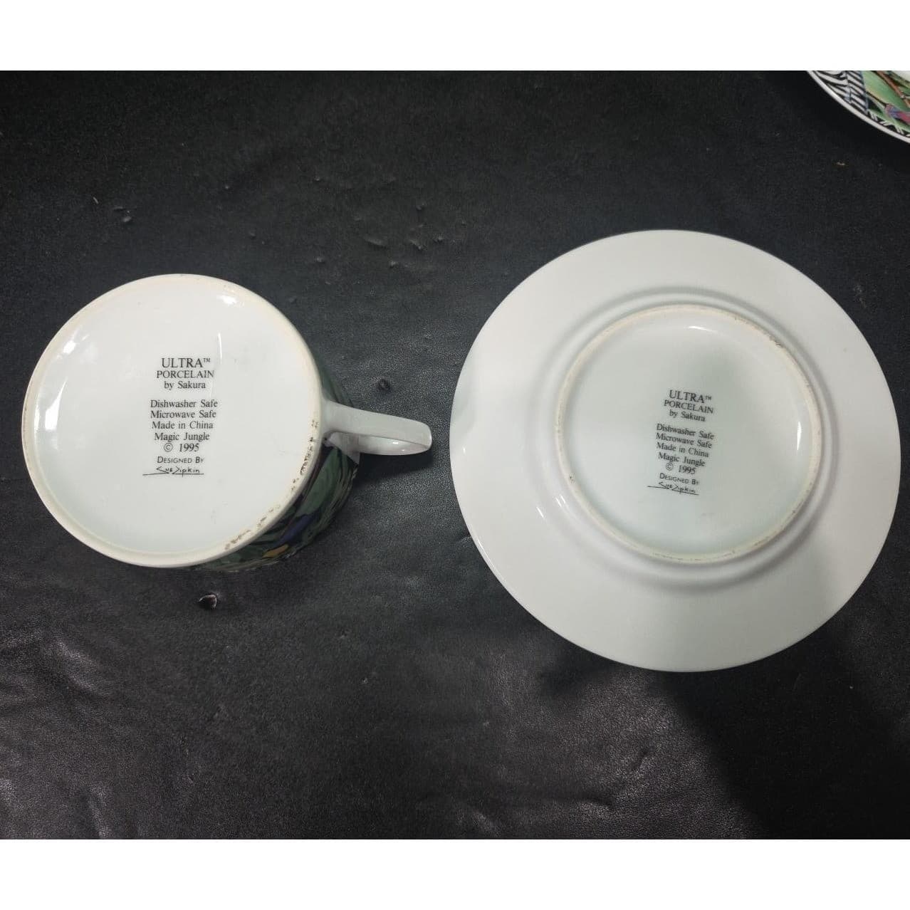 Ultra Porcelain by Sakura Magic Jungle Cup & Saucers, Set of 4 Vintage Tableware - Thumbnail 7