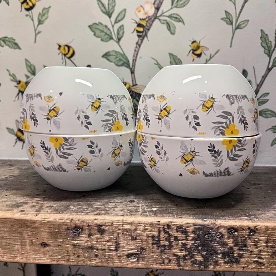 Royal Norfolk Spring Bee Cereal Bowls, Set of 4, Vintage Style Dishware