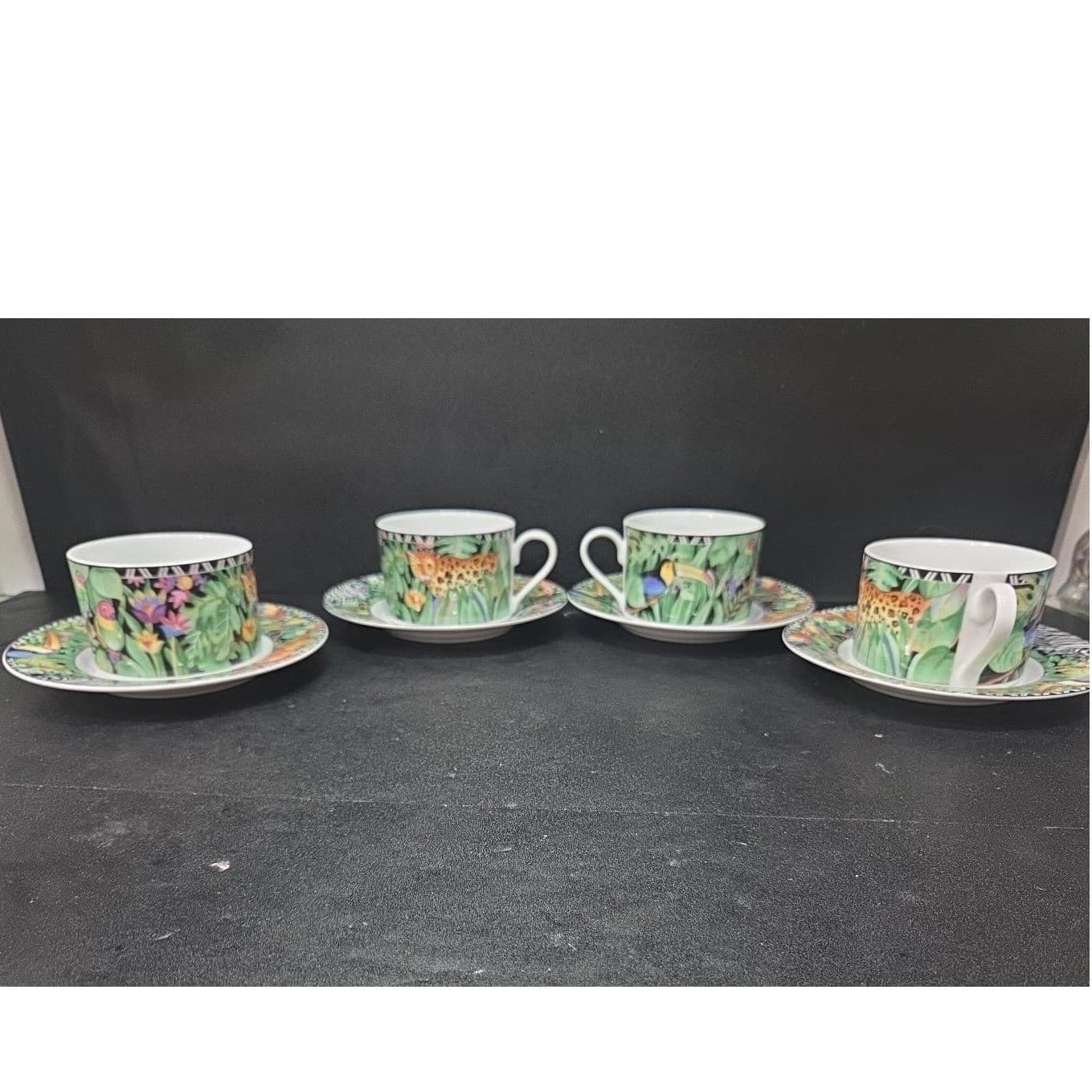 Ultra Porcelain by Sakura Magic Jungle Cup & Saucers, Set of 4 Vintage Tableware - Thumbnail 3