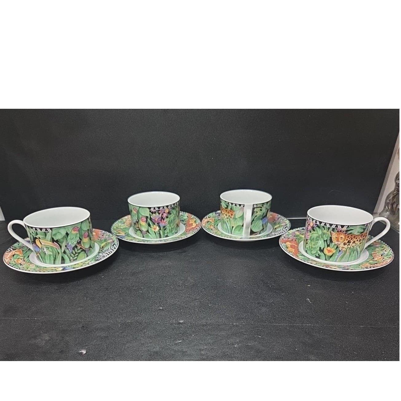 Ultra Porcelain by Sakura Magic Jungle Cup & Saucers, Set of 4 Vintage Tableware - Thumbnail 2