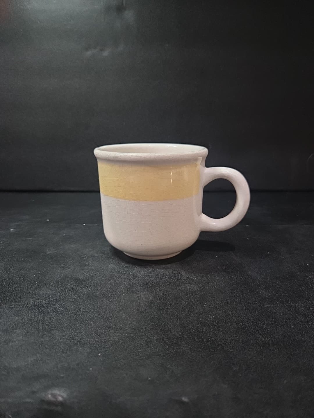Furio Crackled Stoneware Mug, Vintage White Yellow Coffee Mug, Italian Tea Cup