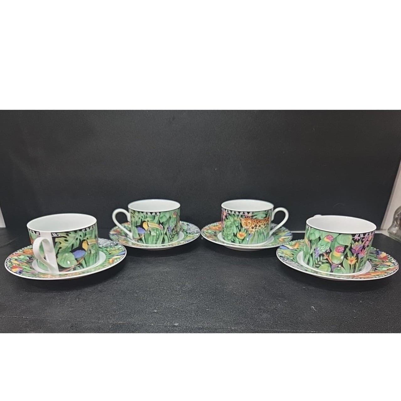 Ultra Porcelain by Sakura Magic Jungle Cup & Saucers, Set of 4 Vintage Tableware - Thumbnail 5
