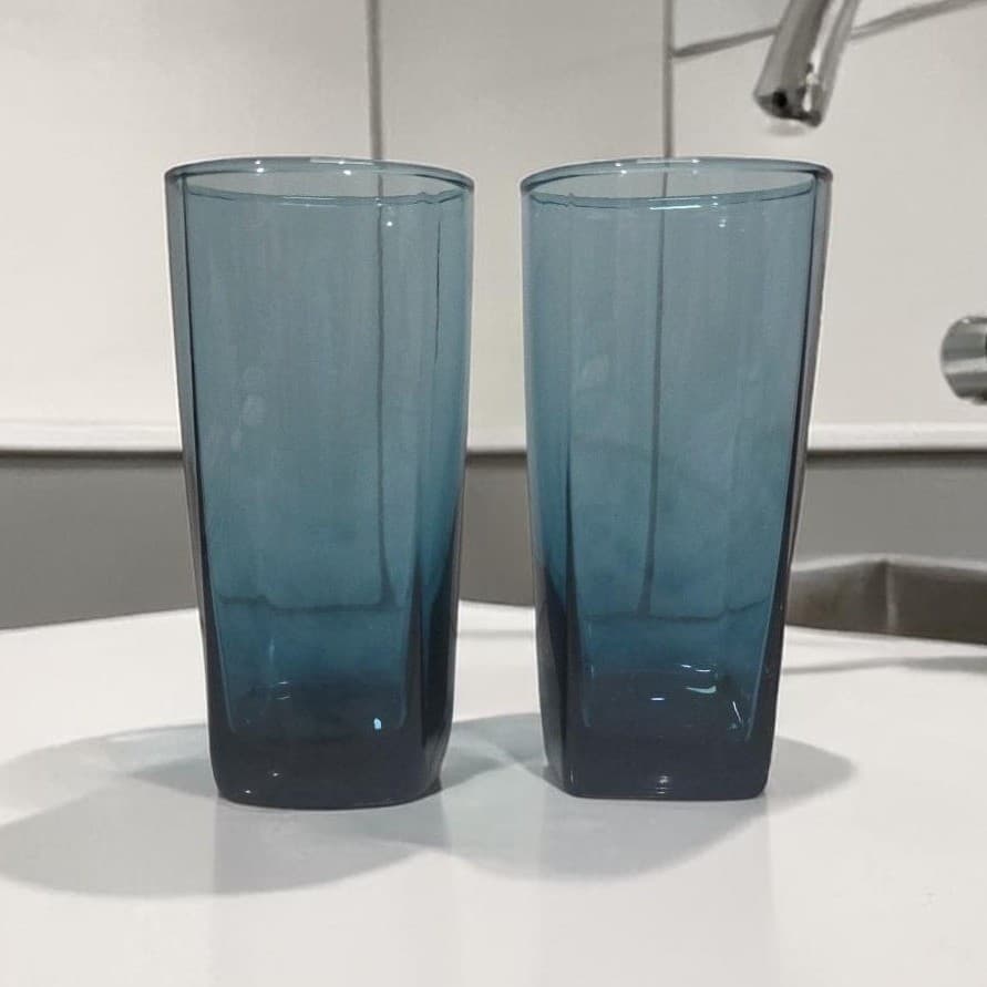 Anchor Hocking Rio Coastal Blue Tumblers, Set of 2, Vtg Square Base Drinkware