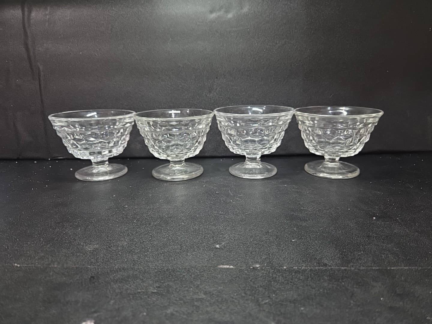 Fostoria American Cubist Sundae Dishes, Set of 4, Clear Goblet, 3" Dessert Bowls - Thumbnail 4