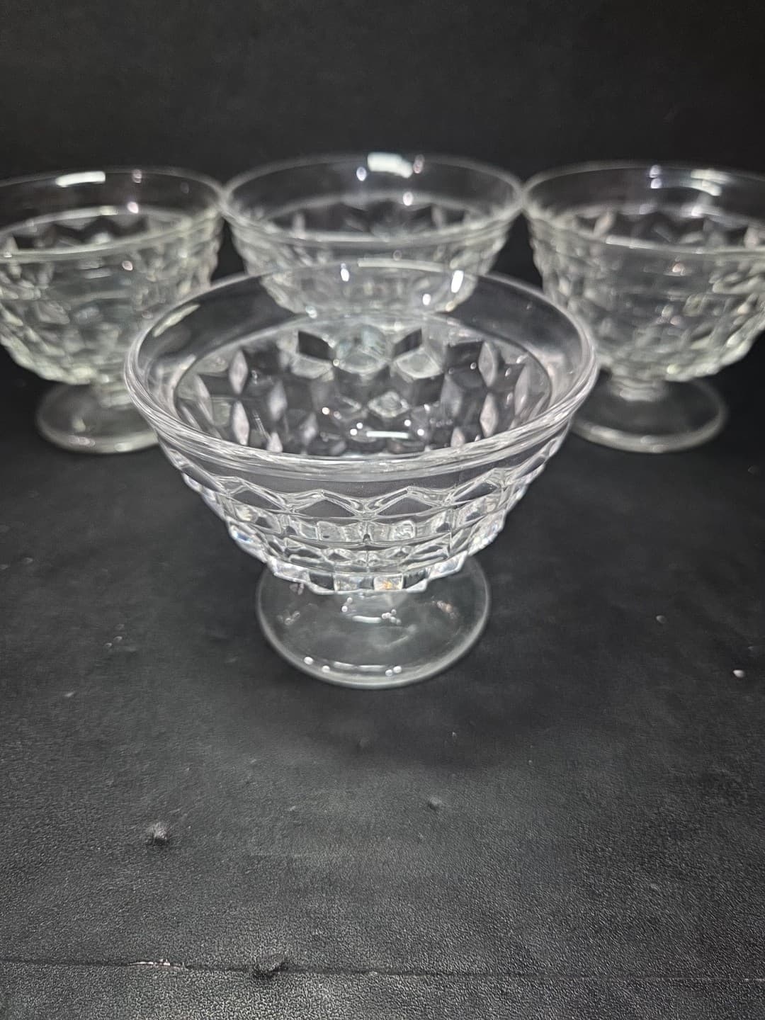 Fostoria American Cubist Sundae Dishes, Set of 4, Clear Goblet, 3" Dessert Bowls - Thumbnail 5