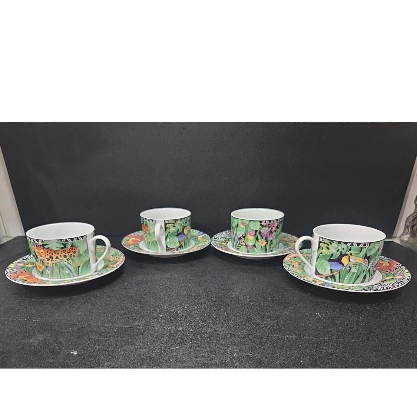 Ultra Porcelain by Sakura Magic Jungle Cup & Saucers, Set of 4 Vintage Tableware - Thumbnail 4