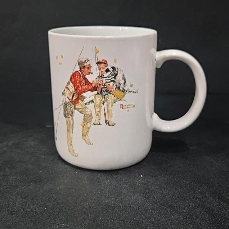 Norman Rockwell Trout Dinner Mug, Fishing Mug, Japan 1987 Cup, Collectible Mug - Thumbnail 4