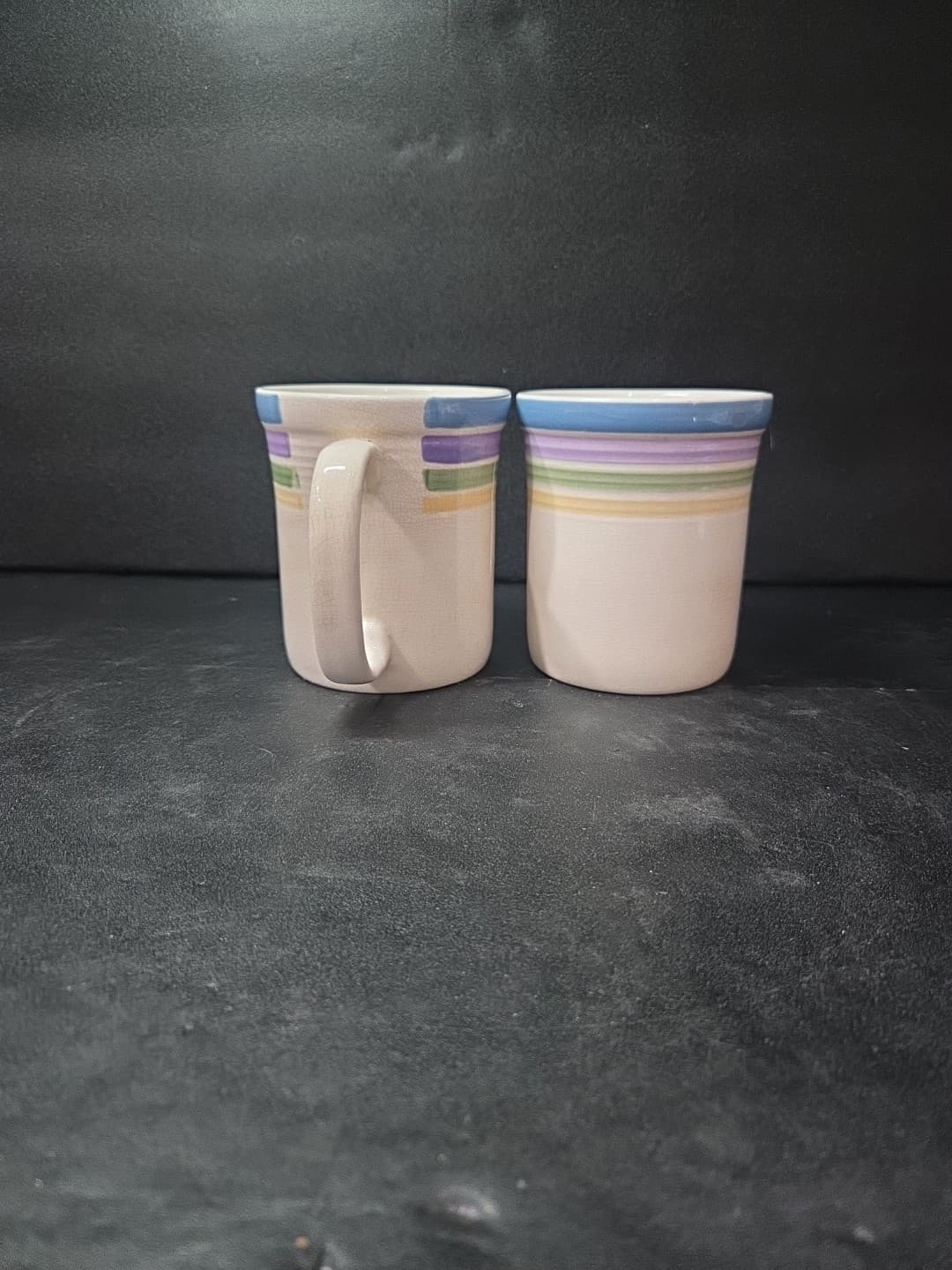 Gibson Candy Stripe Coffee Mugs, Set Of 2, Vintage Coffee Cups, Multicolor Rings - Thumbnail 4