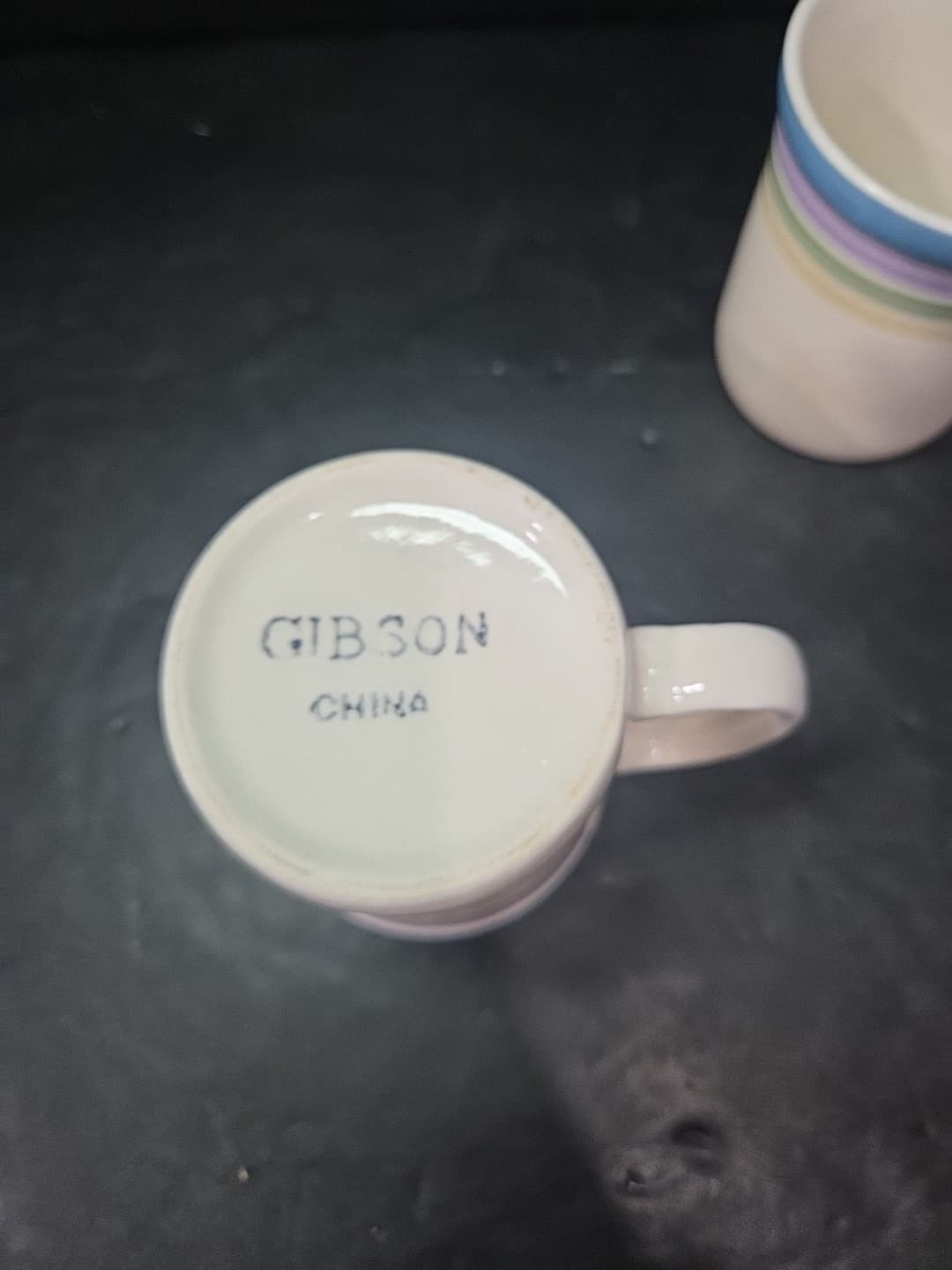 Gibson Candy Stripe Coffee Mugs, Set Of 2, Vintage Coffee Cups, Multicolor Rings - Thumbnail 8