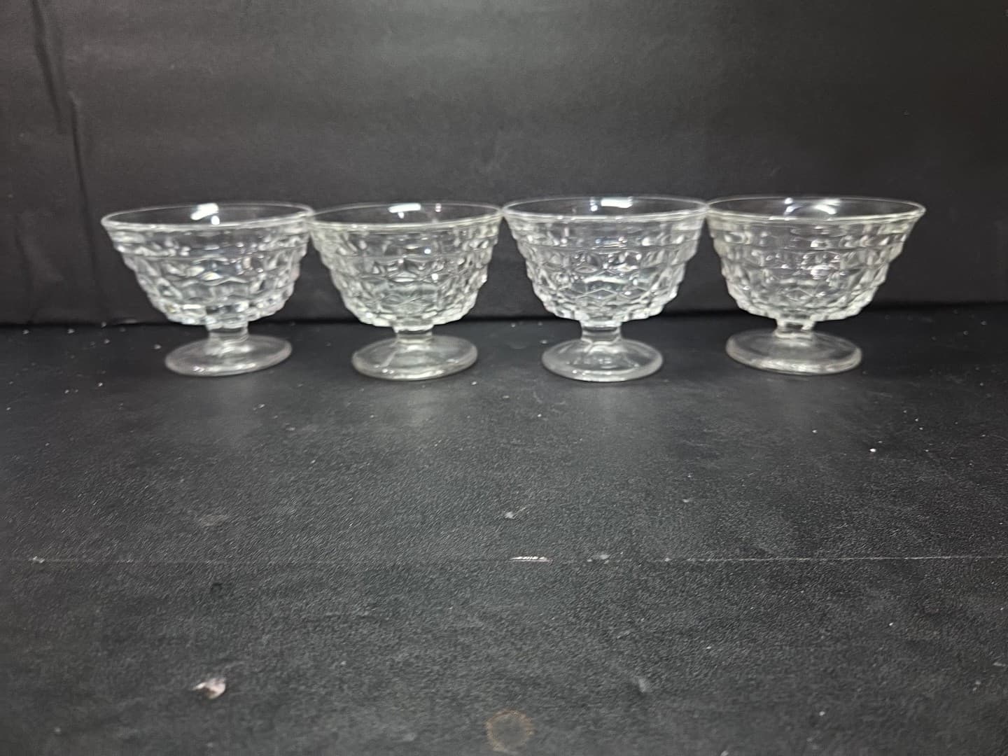 Fostoria American Cubist Sundae Dishes, Set of 4, Clear Goblet, 3" Dessert Bowls - Thumbnail 2