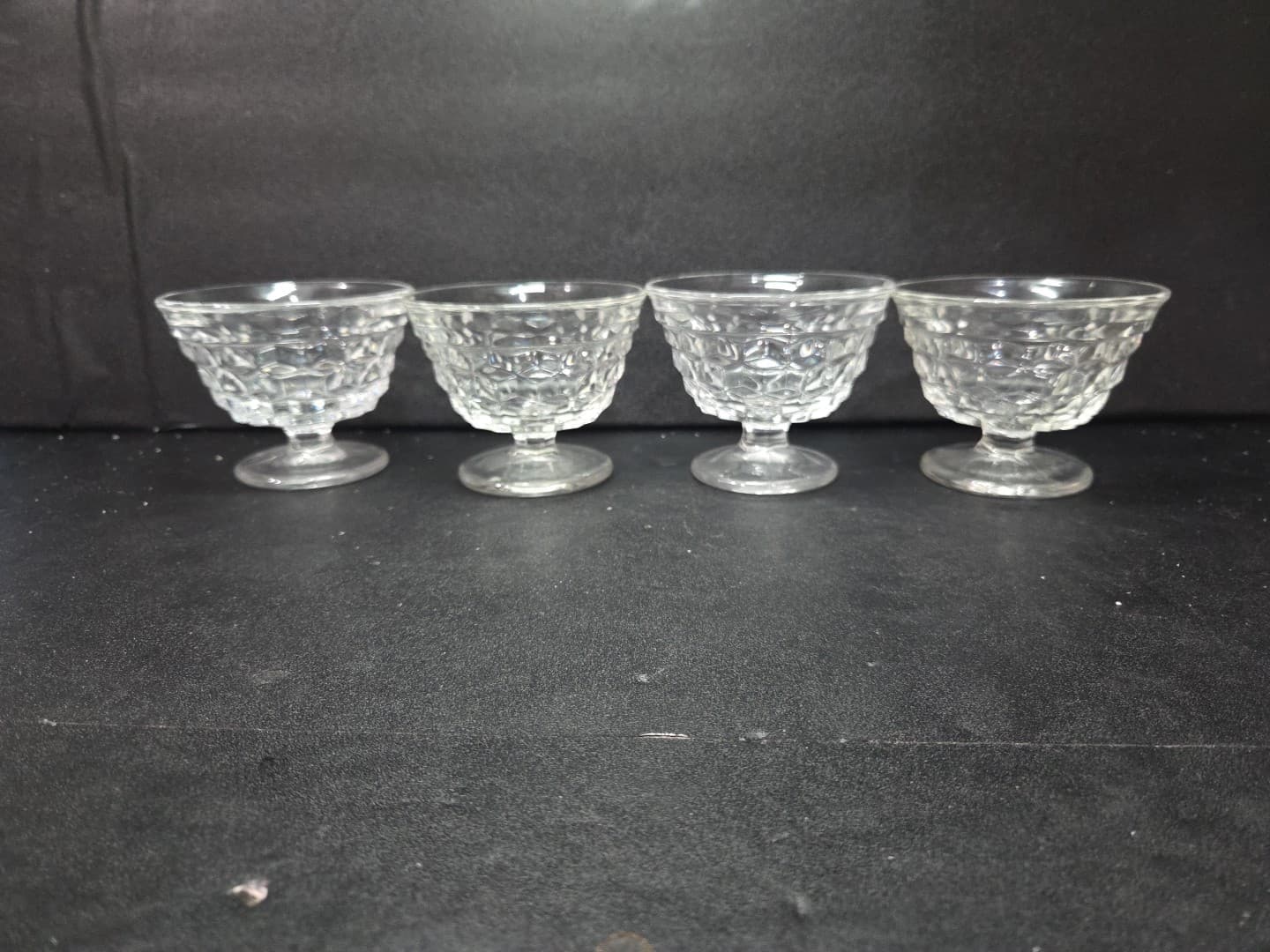 Fostoria American Cubist Sundae Dishes, Set of 4, Clear Goblet, 3" Dessert Bowls - Thumbnail 3