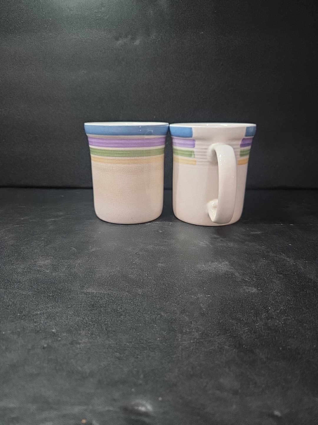 Gibson Candy Stripe Coffee Mugs, Set Of 2, Vintage Coffee Cups, Multicolor Rings - Thumbnail 2