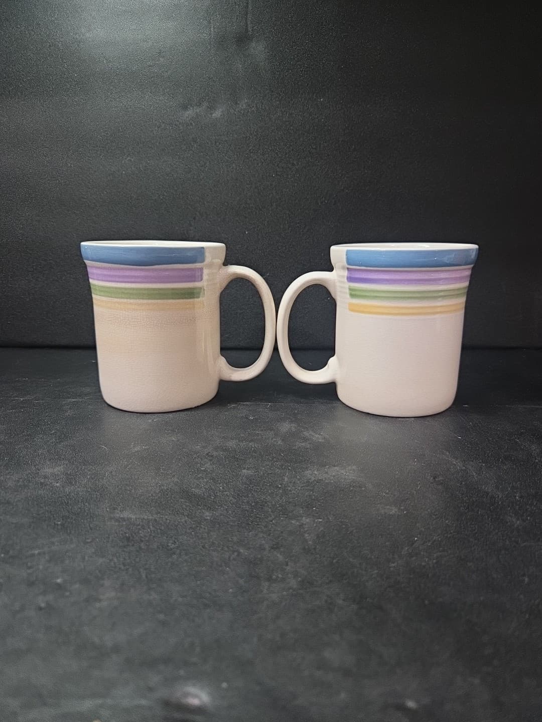 Gibson Candy Stripe Coffee Mugs, Set Of 2, Vintage Coffee Cups, Multicolor Rings - Thumbnail 3