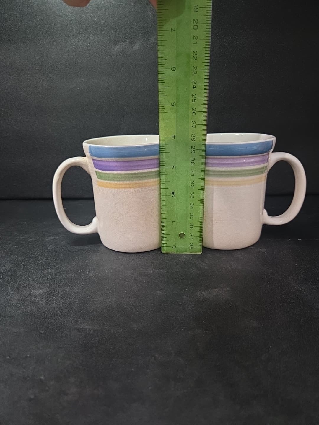 Gibson Candy Stripe Coffee Mugs, Set Of 2, Vintage Coffee Cups, Multicolor Rings - Thumbnail 9