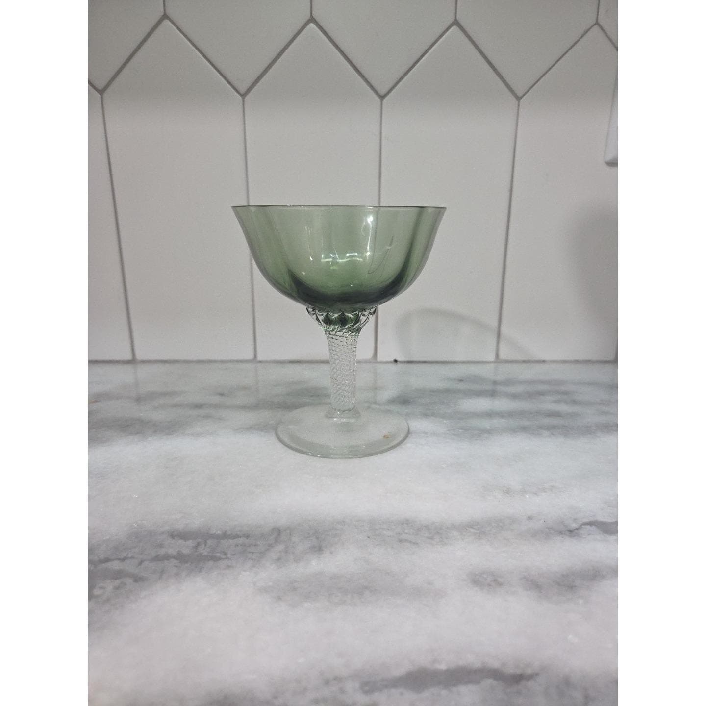 Gorham Octette Green Champagne Glass, Tall Sherbet Dish, Vintage Twisted Stem - Thumbnail 2
