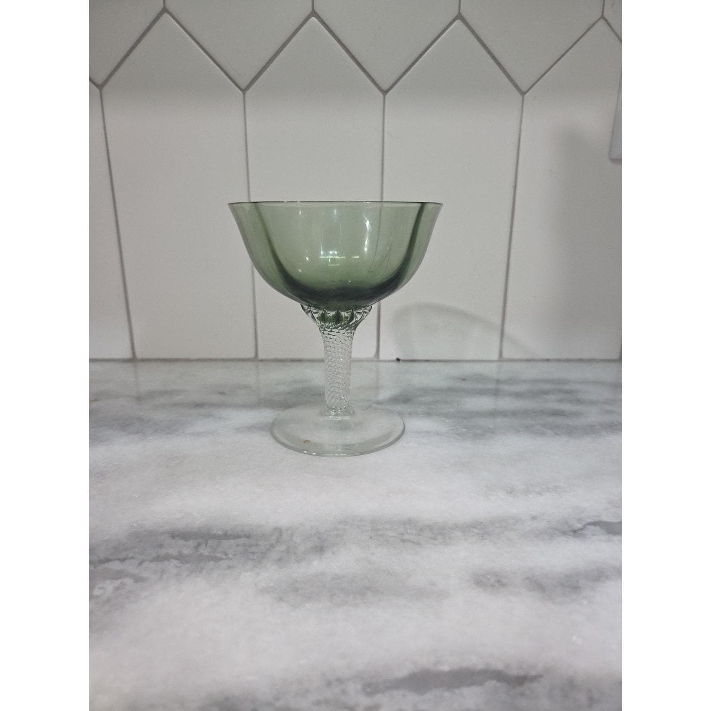 Gorham Octette Green Champagne Glass, Tall Sherbet Dish, Vintage Twisted Stem - Thumbnail 3