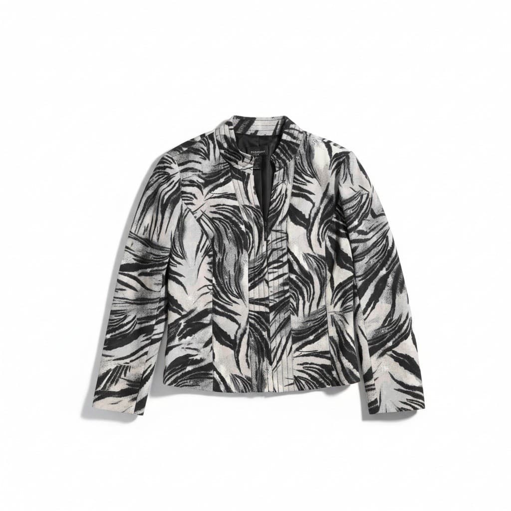 Molly & Maxx Petite Zebra Print Zip Front Blazer, Gray Black Jacket, Women's PS