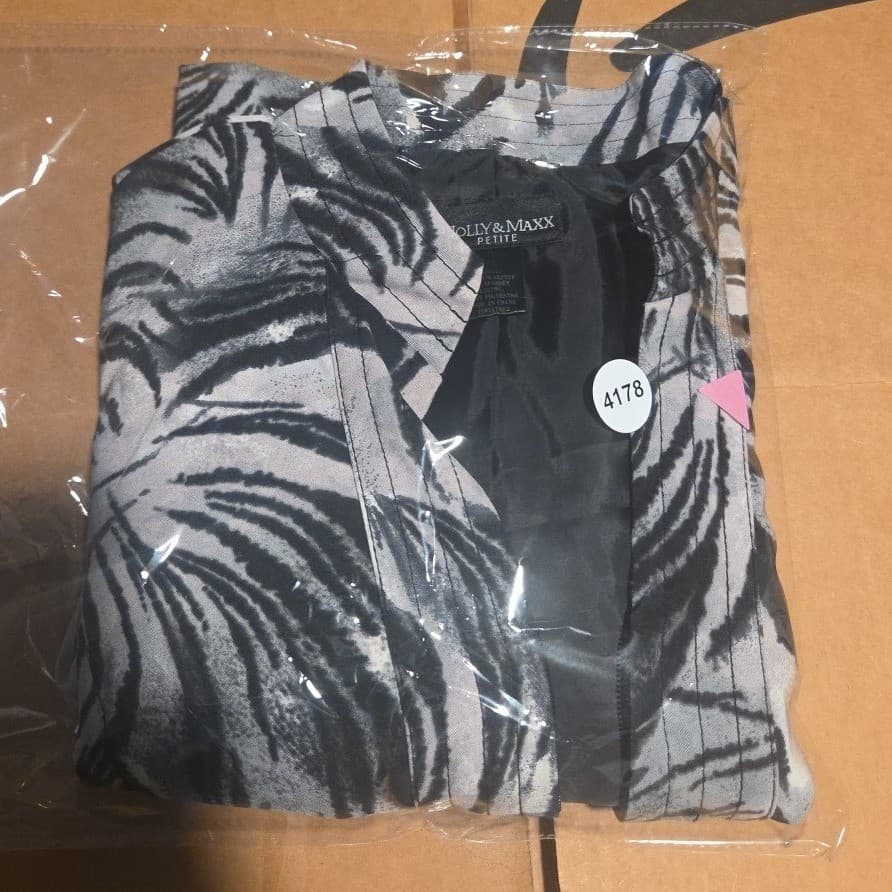Molly & Maxx Petite Zebra Print Zip Front Blazer, Gray Black Jacket, Women's PS - Thumbnail 7