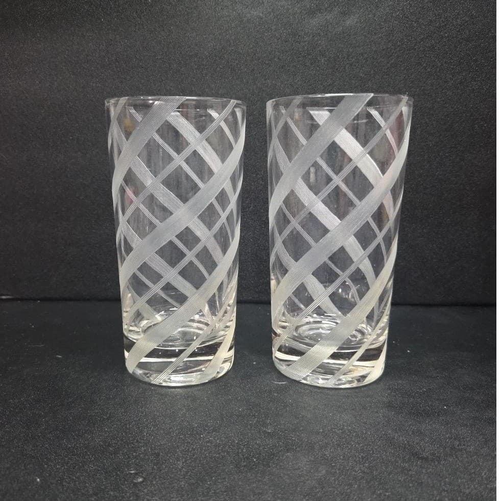 Federal Style Glass Tumblers, Set of 2, Vintage Etched Striped Spiral Glasses - Thumbnail 4