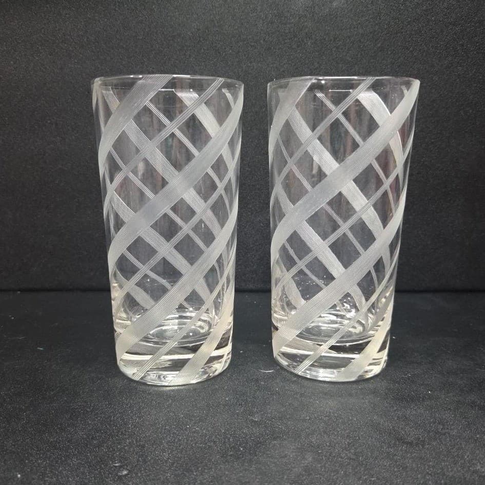 Federal Style Glass Tumblers, Set of 2, Vintage Etched Striped Spiral Glasses - Thumbnail 5