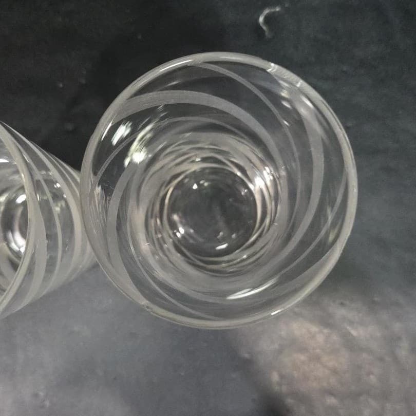 Federal Style Glass Tumblers, Set of 2, Vintage Etched Striped Spiral Glasses - Thumbnail 7