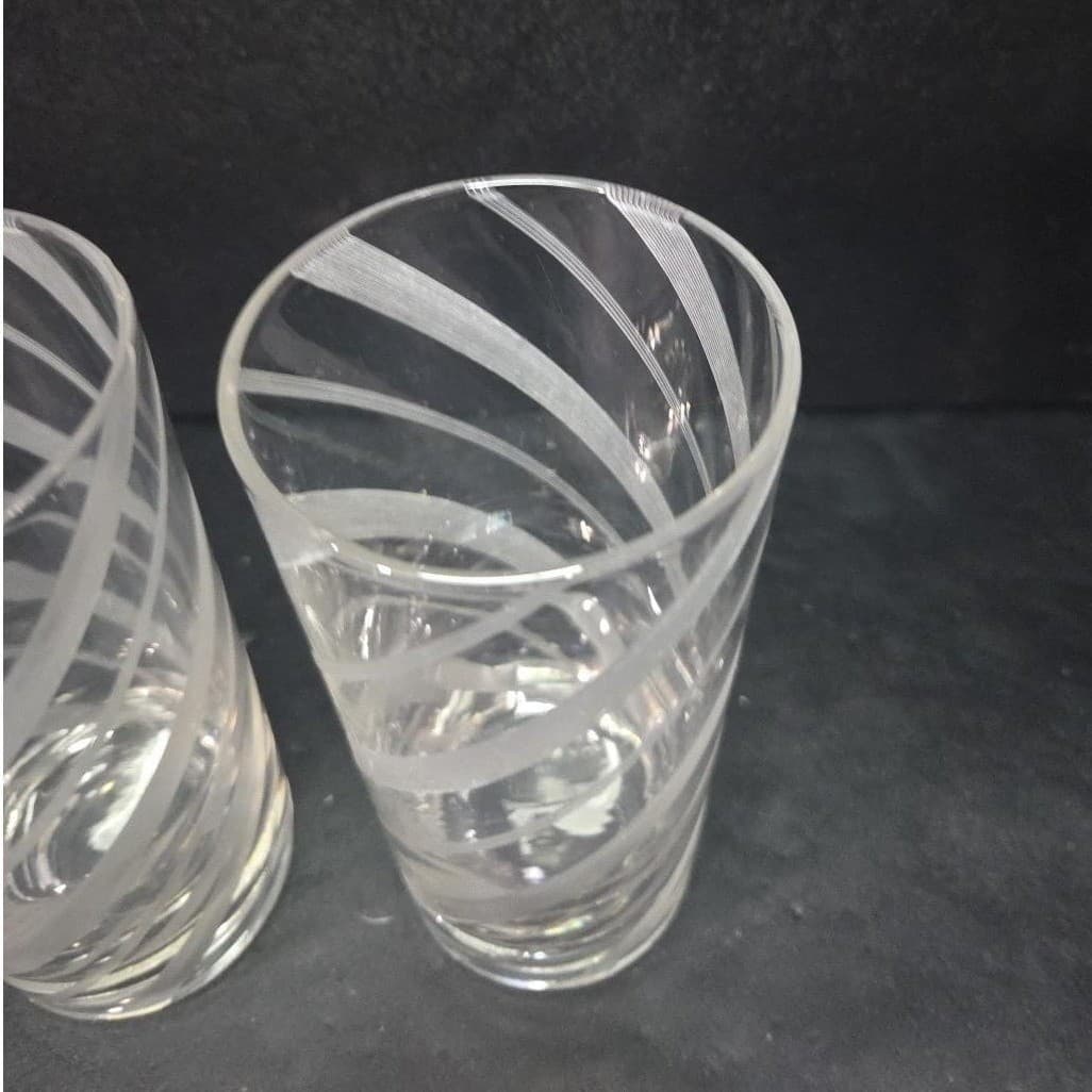 Federal Style Glass Tumblers, Set of 2, Vintage Etched Striped Spiral Glasses - Thumbnail 6