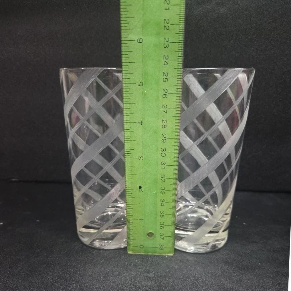 Federal Style Glass Tumblers, Set of 2, Vintage Etched Striped Spiral Glasses - Thumbnail 9