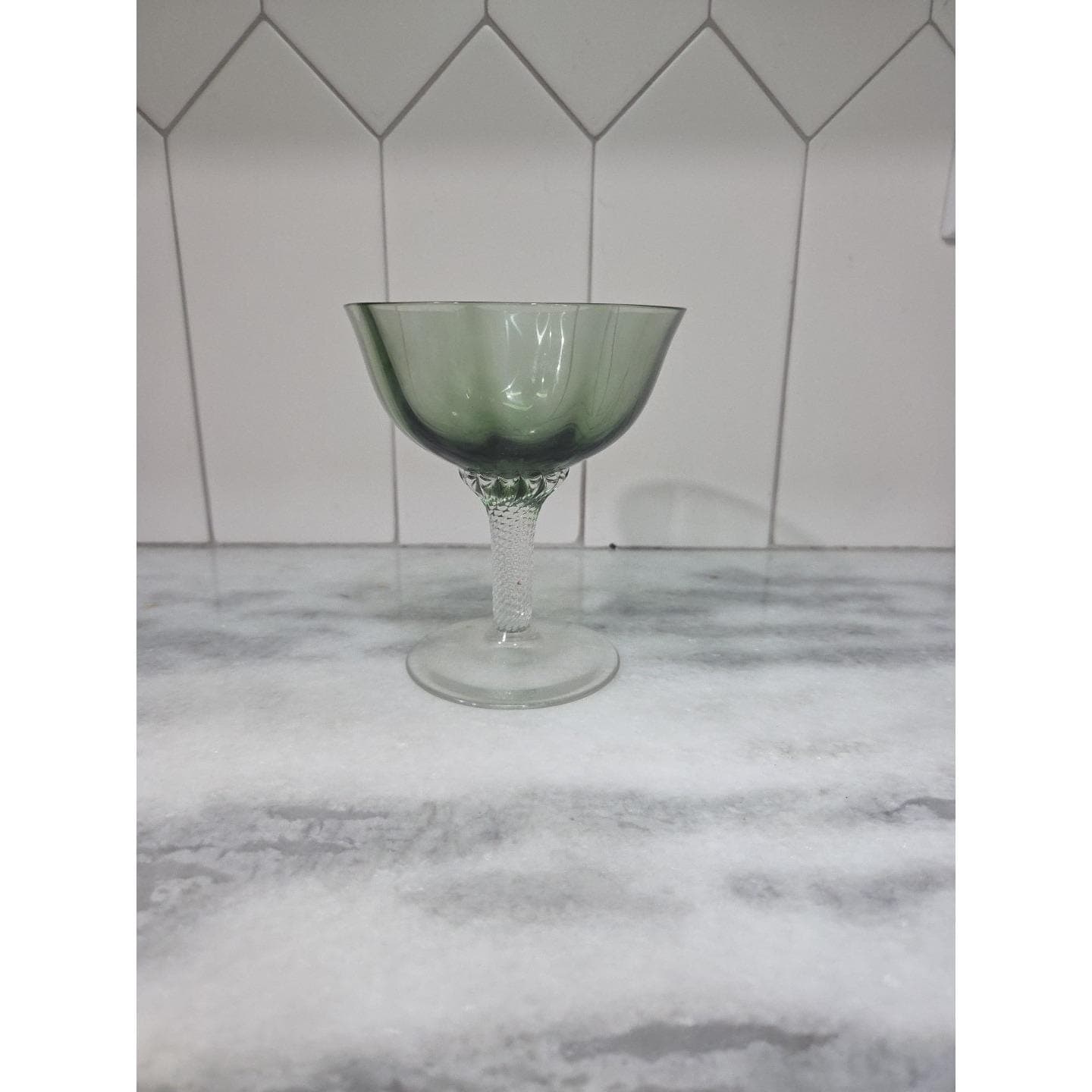 Gorham Octette Green Champagne Glass, Tall Sherbet Dish, Vintage Twisted Stem - Thumbnail 4