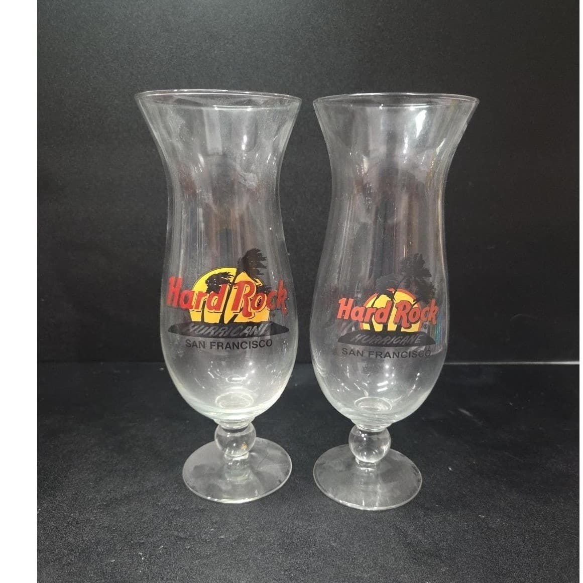Hard Rock Cafe San Francisco Hurricane Glasses, Set of 2, Vintage Style Barware - Thumbnail 2