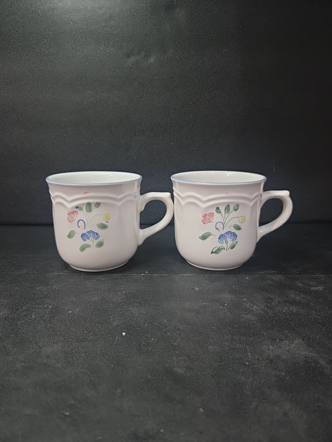 Floral Expressions Stoneware Coffee Cups, Japanese Tea Cups, Vintage Set of 2