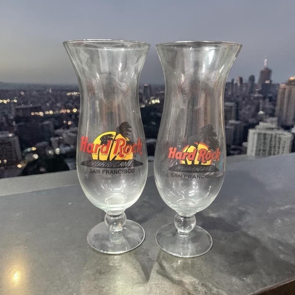 Hard Rock Cafe San Francisco Hurricane Glasses, Set of 2, Vintage Style Barware
