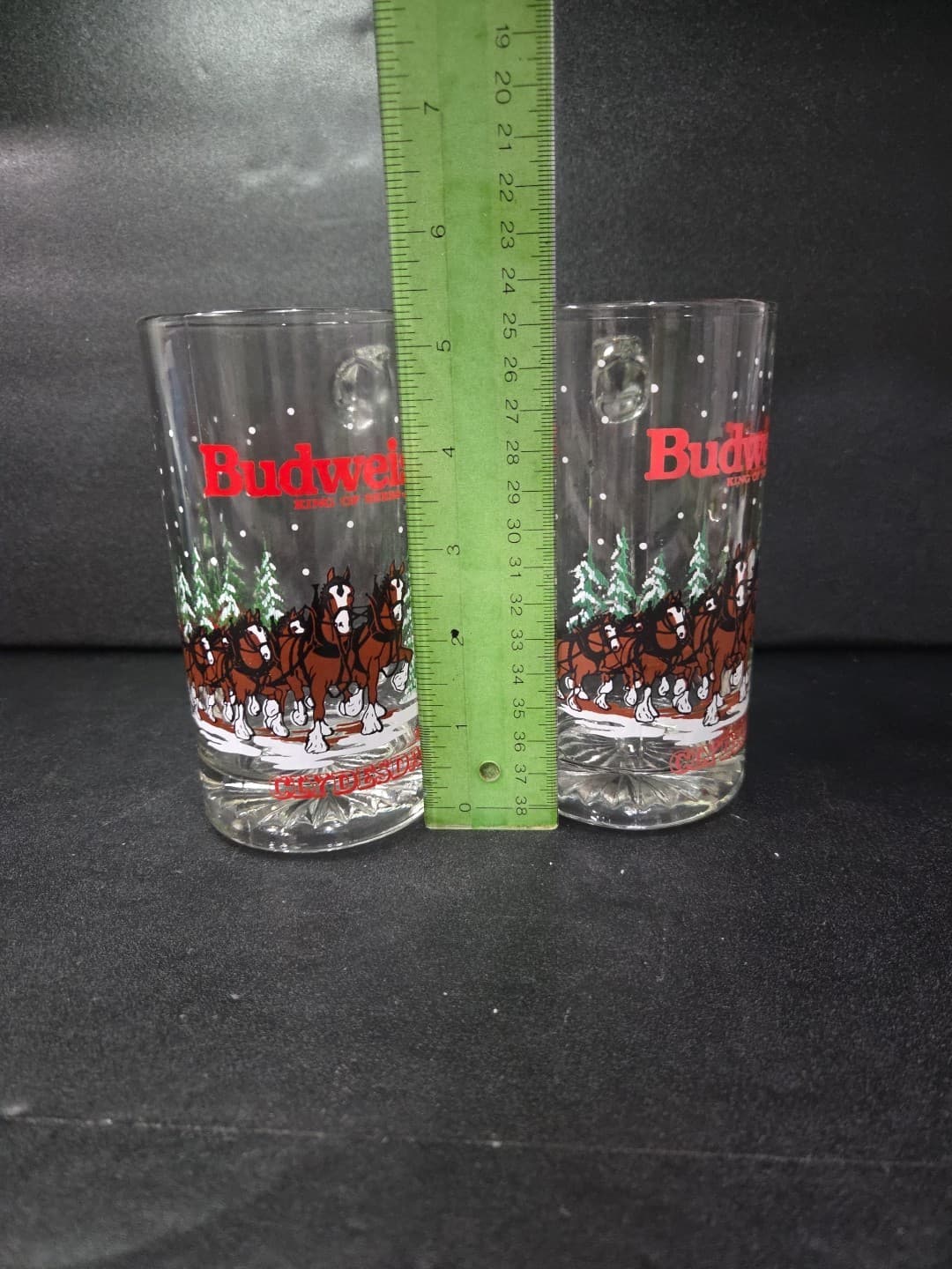 Budweiser Clydesdales Glass Beer Steins, Anheuser-Busch Mugs, Set of2, 1988/1989 - Thumbnail 8