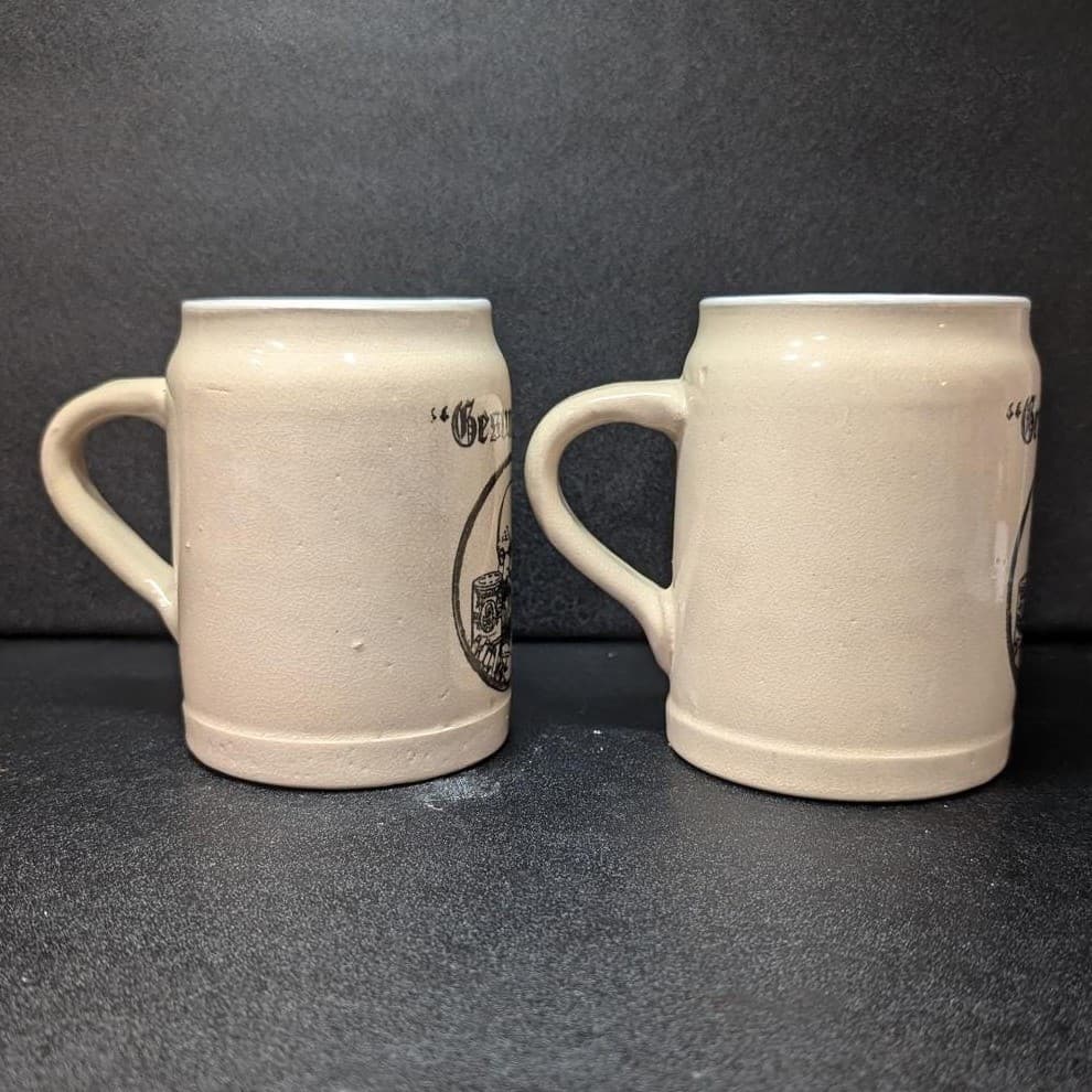 Gesundheit Beer Mugs, Set of 2, Vintage German-Style Barware, Black Transferware - Thumbnail 5