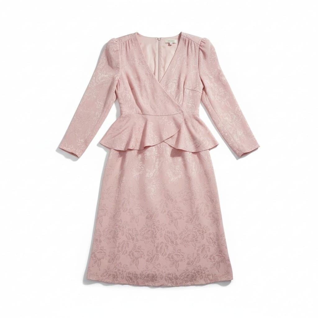 Jerrie Lurie Pink Floral Jacquard Peplum Top and Midi Skirt, Vintage Women's Set