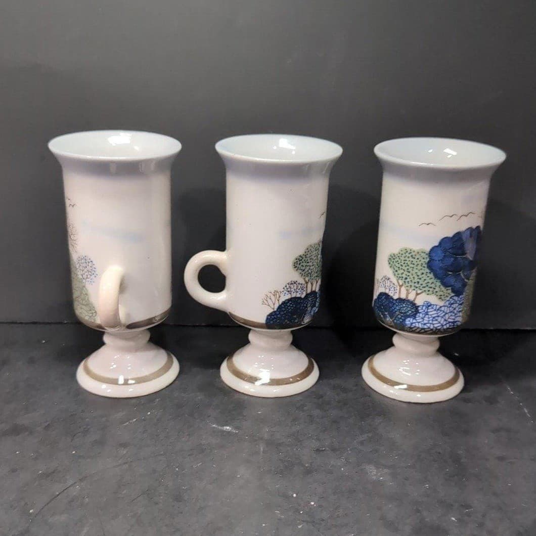 Otagiri Pedestal Irish Coffee Mugs, Set of 3, Vintage Birds & Trees Design - Thumbnail 5