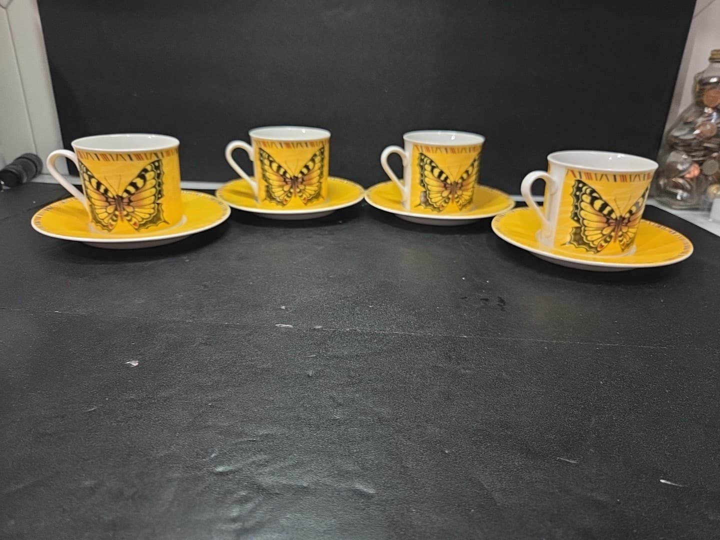 Lynns Maesto Yellow Butterfly Cup And Saucers, Set Of 4, Cottagecore Tea Set - Thumbnail 3