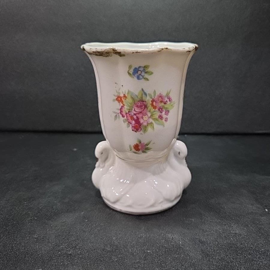 Art Nouveau Gold‑Eyed Swan Bud Vase, Vintage Japan Floral Bouquet Holder - Thumbnail 4