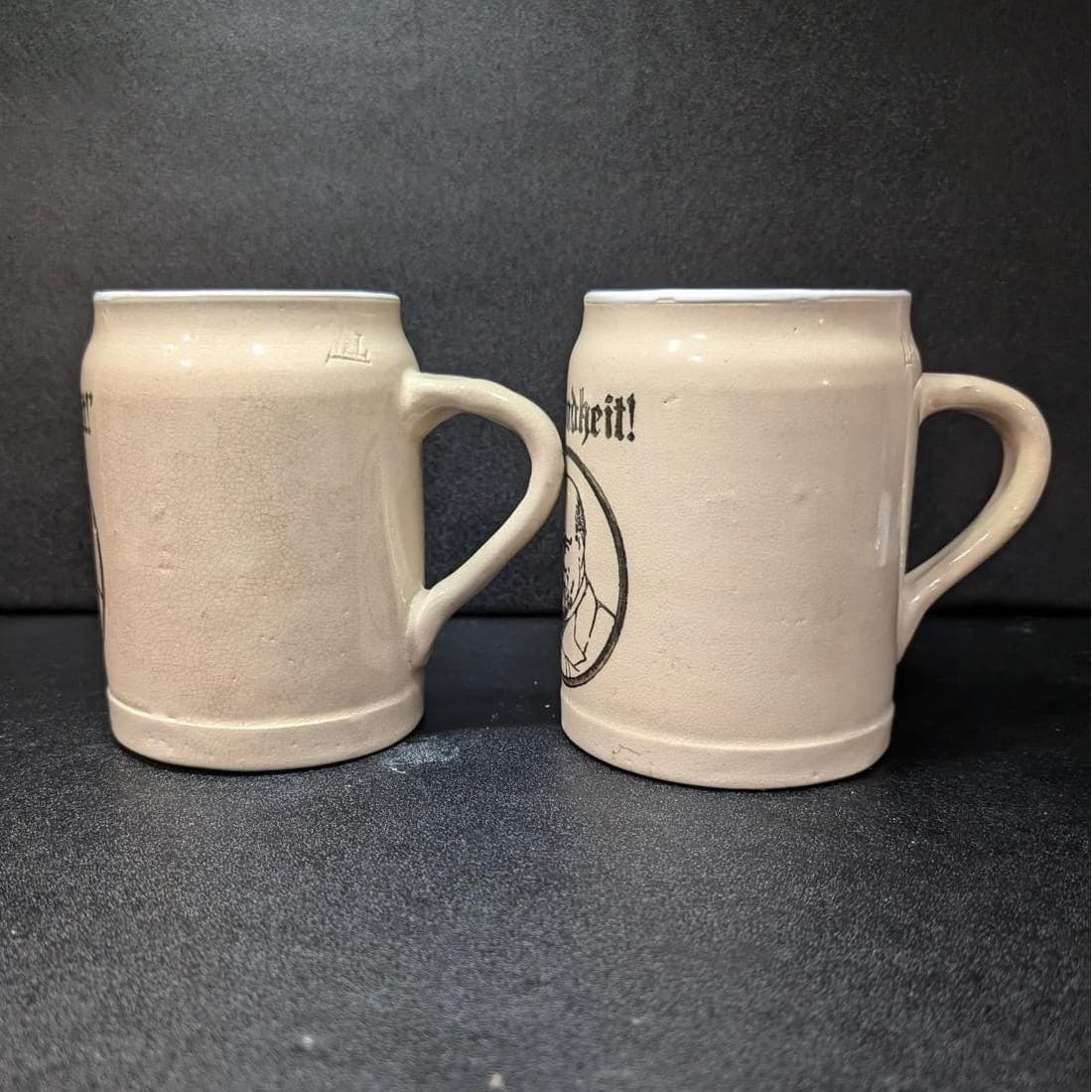 Gesundheit Beer Mugs, Set of 2, Vintage German-Style Barware, Black Transferware - Thumbnail 3