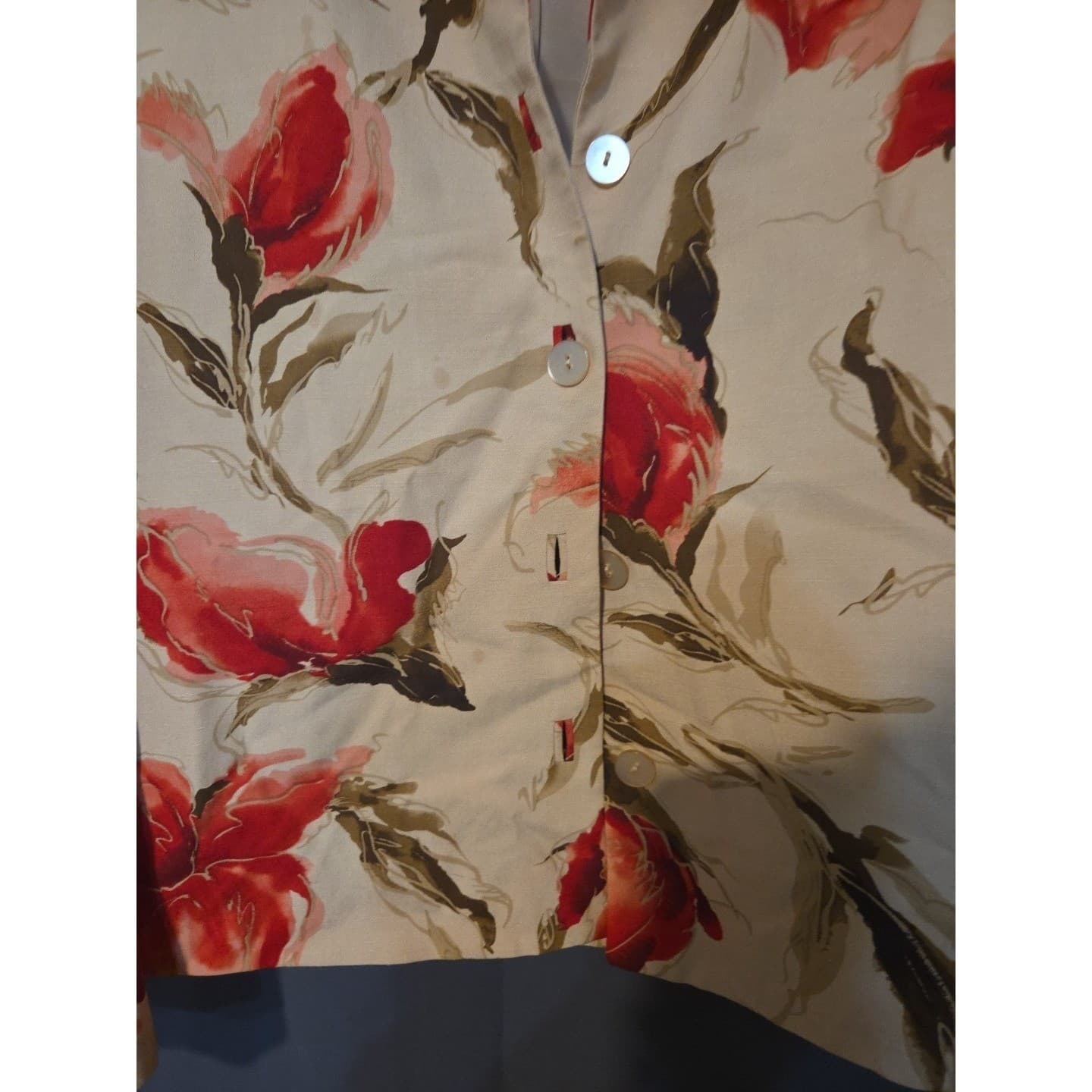 Coldwater Creek Petite Floral Blazer, Women's Small Jacket, Silk Linen, Tan Red - Thumbnail 6
