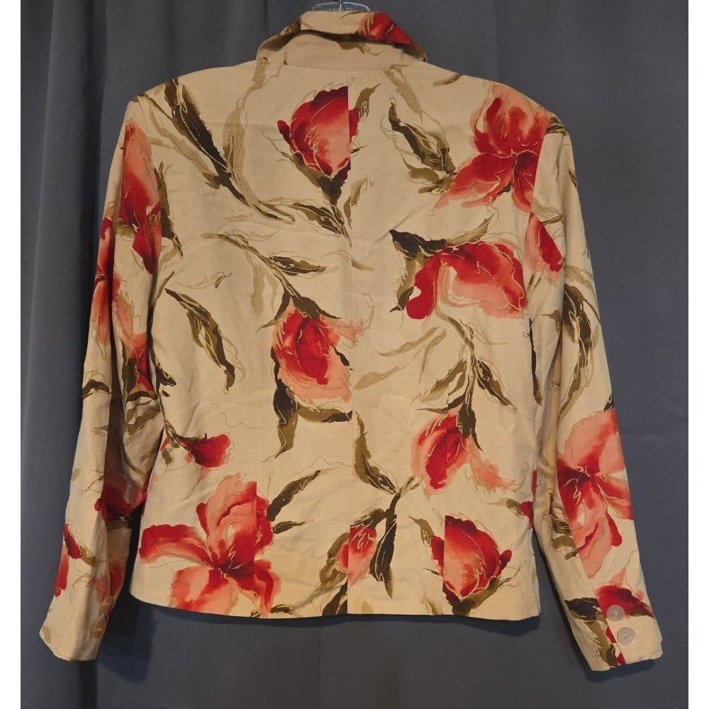 Coldwater Creek Petite Floral Blazer, Women's Small Jacket, Silk Linen, Tan Red - Thumbnail 4