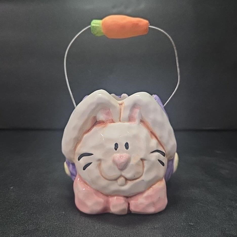 K's Collection Ceramic Bunny Rabbit Basket, Vintage Planter Bowl, Easter Decor - Thumbnail 2