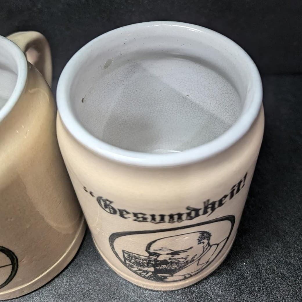 Gesundheit Beer Mugs, Set of 2, Vintage German-Style Barware, Black Transferware - Thumbnail 6