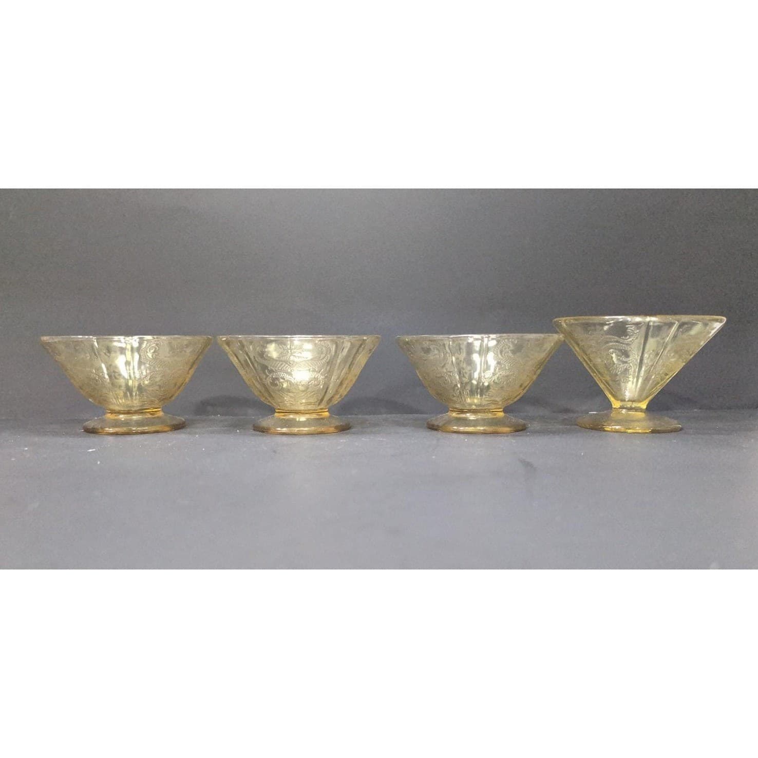 Federal Glass Madrid Amber Sherbet Glasses, Set Of 4, Vtg Depression Glassware - Thumbnail 3