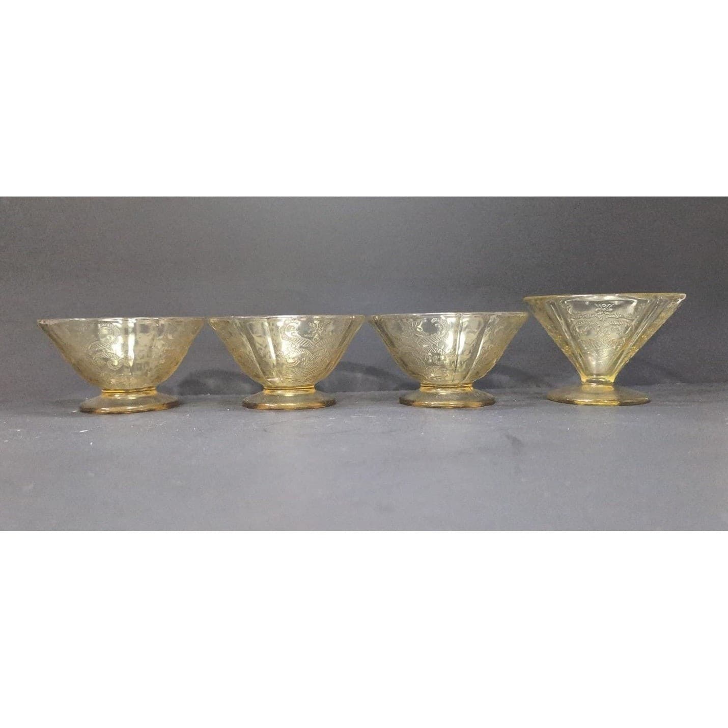 Federal Glass Madrid Amber Sherbet Glasses, Set Of 4, Vtg Depression Glassware - Thumbnail 4
