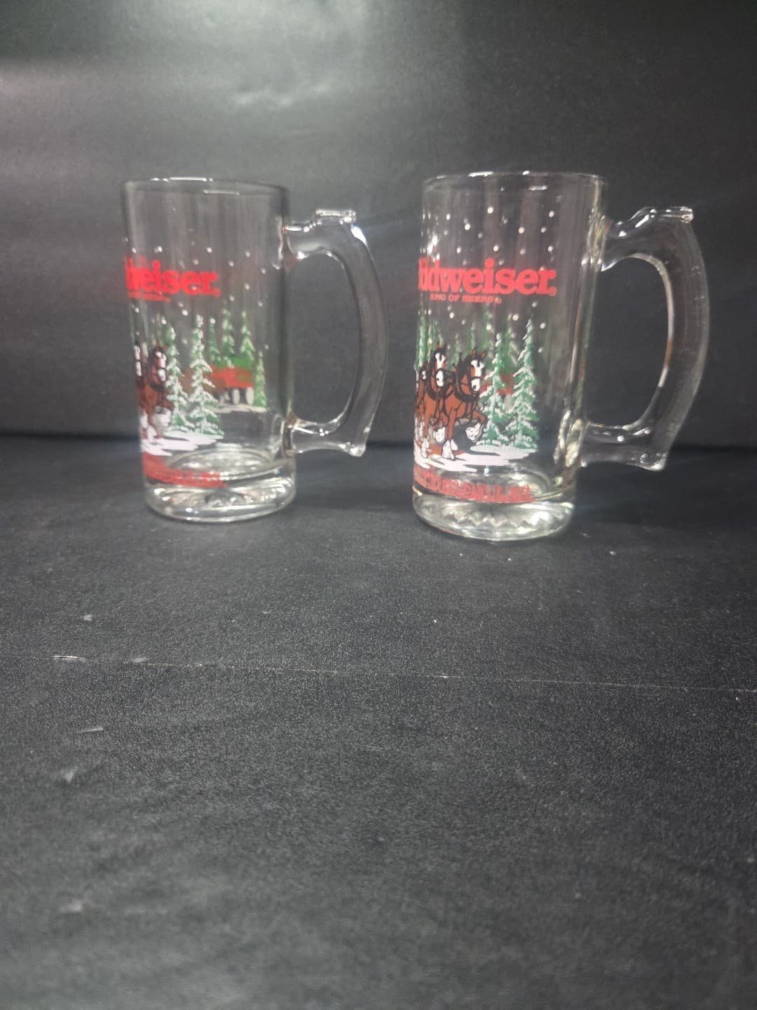 Budweiser Clydesdales Glass Beer Steins, Anheuser-Busch Mugs, Set of2, 1988/1989 - Thumbnail 2