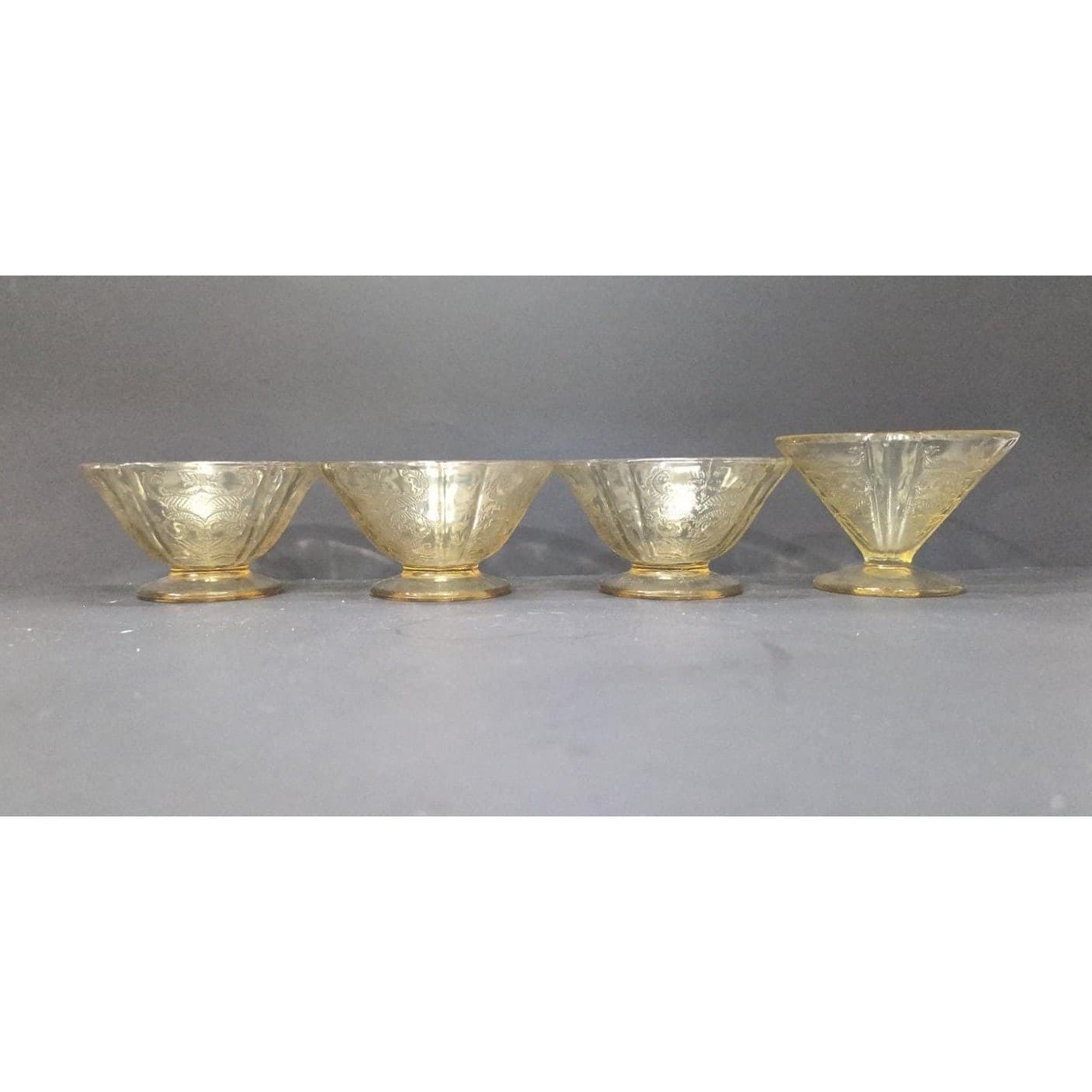 Federal Glass Madrid Amber Sherbet Glasses, Set Of 4, Vtg Depression Glassware - Thumbnail 5