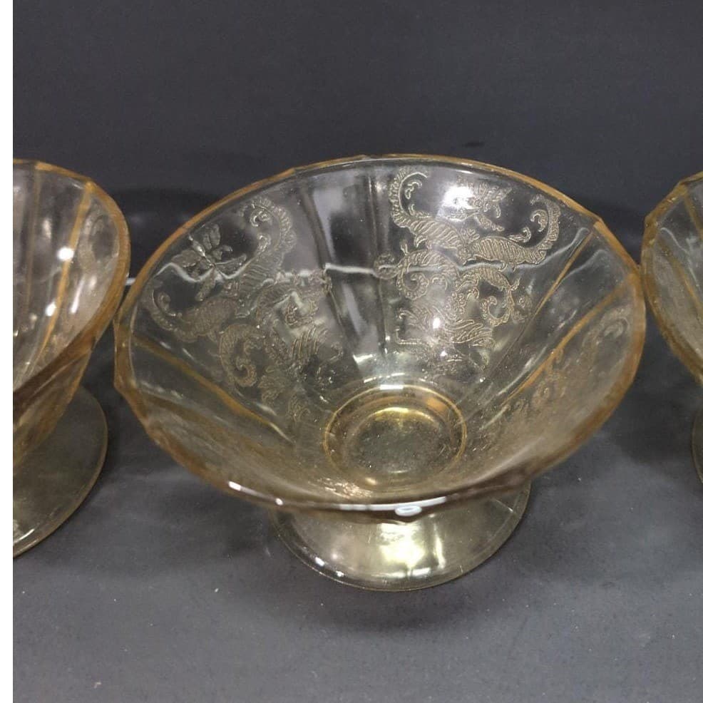Federal Glass Madrid Amber Sherbet Glasses, Set Of 4, Vtg Depression Glassware - Thumbnail 6