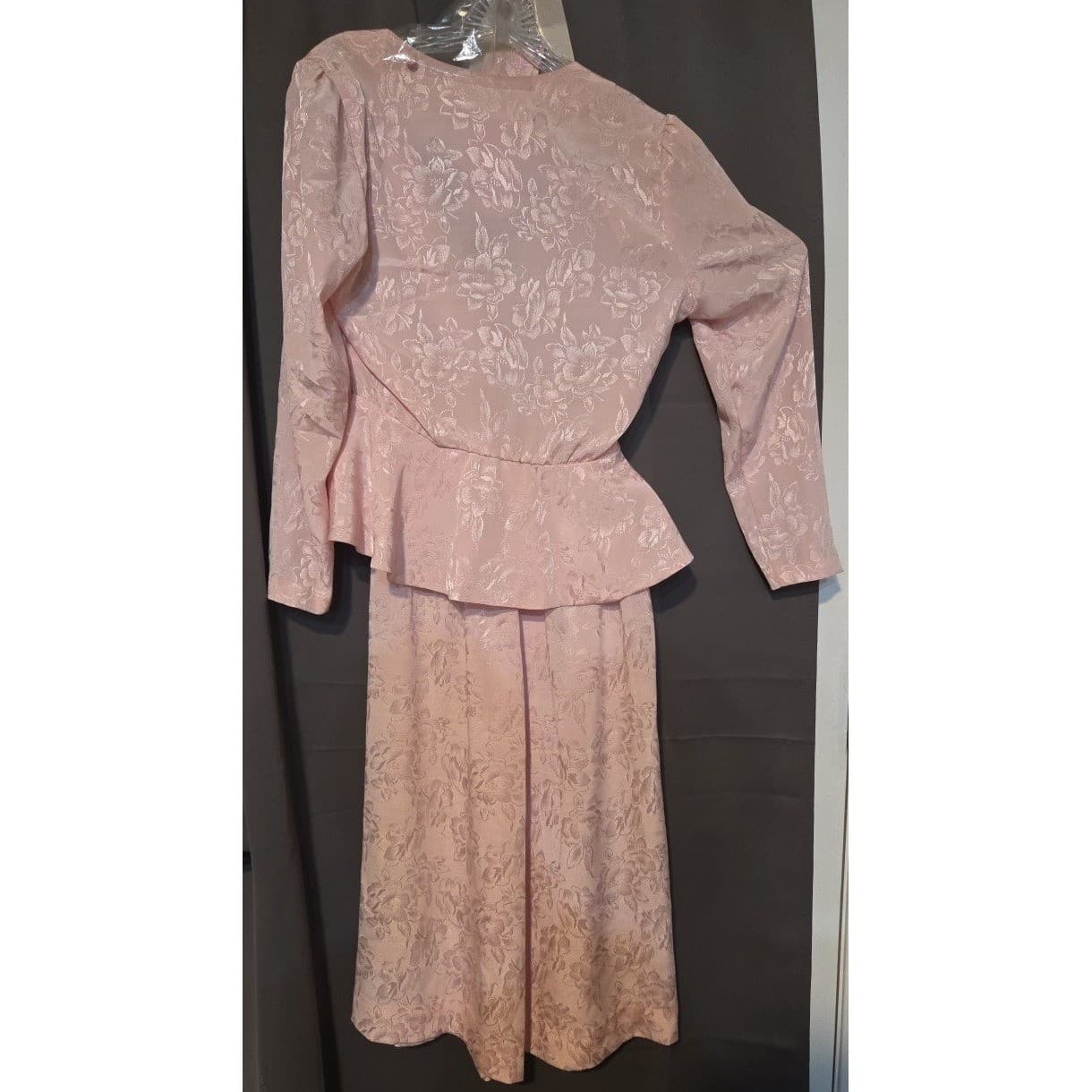 Jerrie Lurie Pink Floral Jacquard Peplum Top and Midi Skirt, Vintage Women's Set - Thumbnail 5