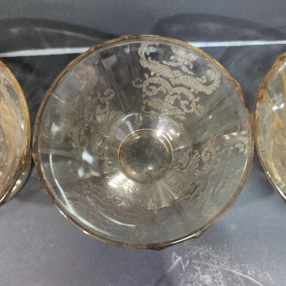 Federal Glass Madrid Amber Sherbet Glasses, Set Of 4, Vtg Depression Glassware - Thumbnail 7