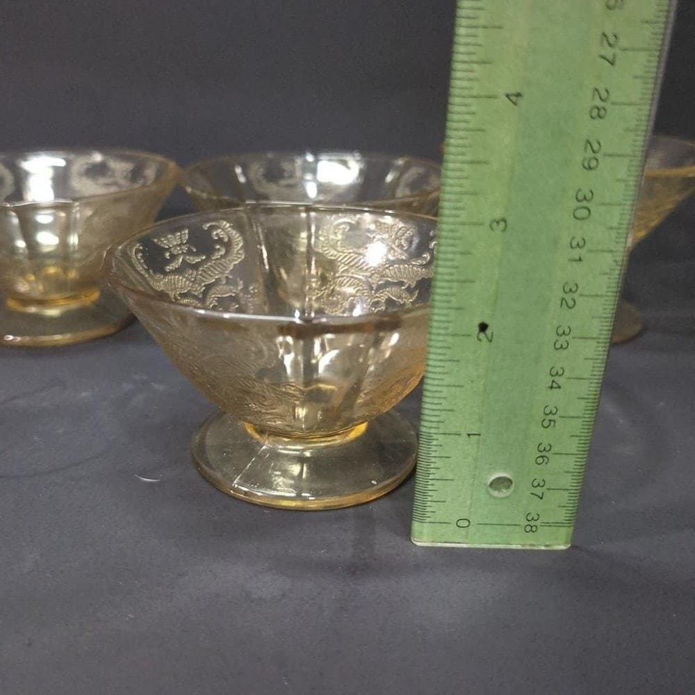 Federal Glass Madrid Amber Sherbet Glasses, Set Of 4, Vtg Depression Glassware - Thumbnail 9